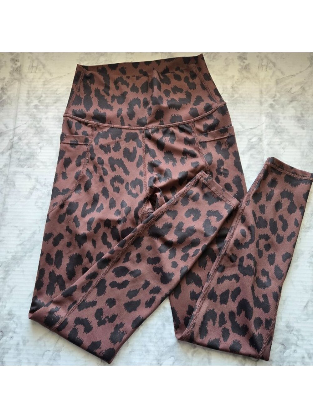 AllFenix High-Waisted Leopard Print Leggings Brown & Black - Women's Sz S (SKU 2